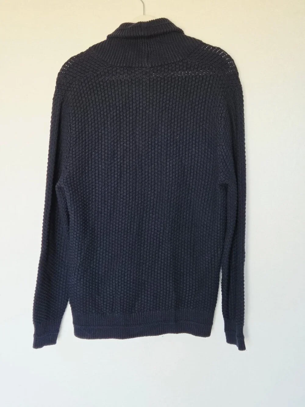 J.Crew Checker-Stitch Cotton Shawl Cardigan Button Pocket Navy  #BI890
